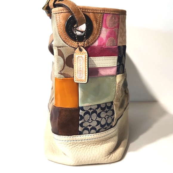Coach Patchwork Leather Suede Canvas Signature Large Bucket Shoulder Bag - Picture 10 of 13